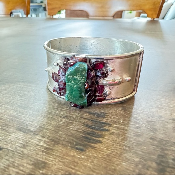 Vintage 1940’s Mexican Raw Amethyst, Green Onyx Bracelet - Picture 8 of 10